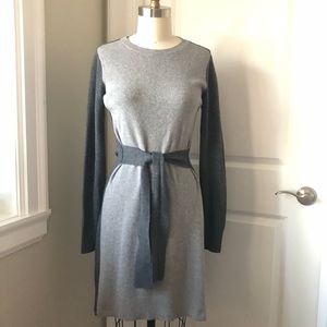 CLUB MONACO Arnettie Grey Contrast Waist Tie Crewneck Dress